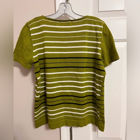 Vintage Green knitted sweater with Black in White stripes and short sleeves - Picture 2 of 6